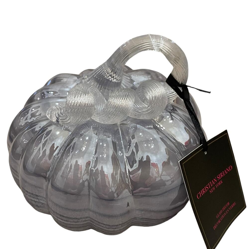 CHRISTIAN SIRIANO Hand Blown Art Glass Pumpkin Iridescent Lavender Home Decor